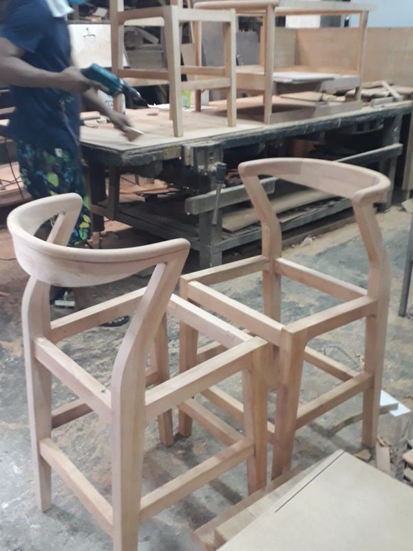 Bar stools wooden frame in carpentry.