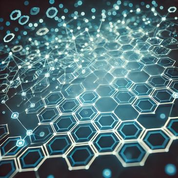 Network lines rising from hexagons