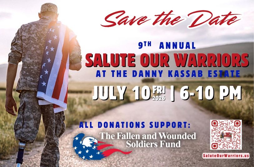 Military veteran with prosthetic leg walks holding an American flag, promoting a charity event.