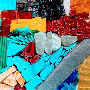 Stone, glass, crystal & agate mosaic.