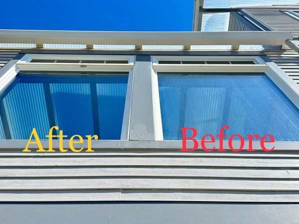 Side-by-side window comparison showing cleaner 'After' and dirtier 'Before'.