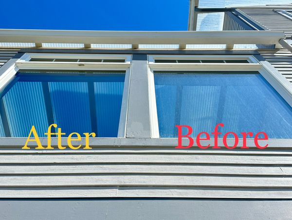 Side-by-side window comparison showing cleaner 'After' and dirtier 'Before'.