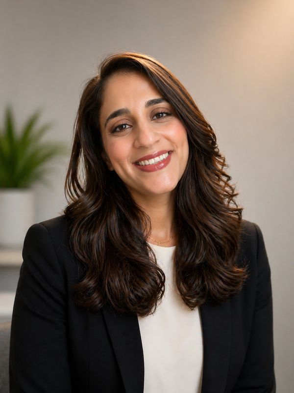 Professional woman with a warm smile, wearing a black blazer and white top.
