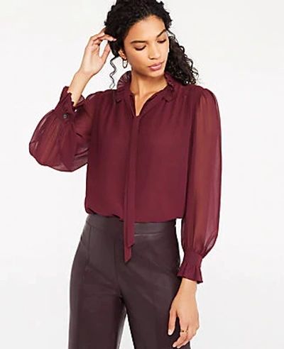 Ann Taylor Ruffle Tie Neck Blouse - Mauve Rose- Brand New