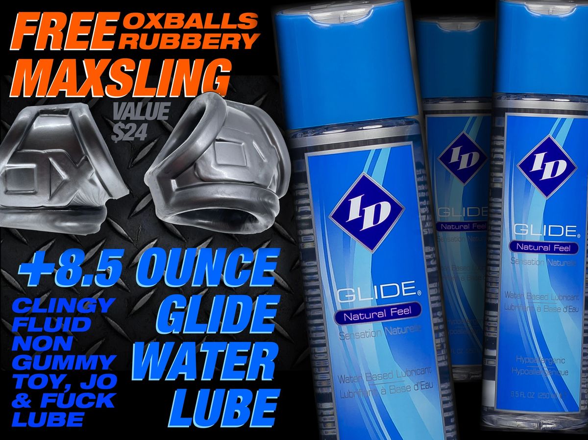 ID LUBE GLIDE cling waterbase 8.5 ounce + FREE MAXSLING rubbery cock+ball  sling STEEL