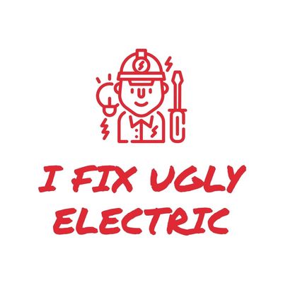 Red electrician icon with text saying I fix ugly electric.