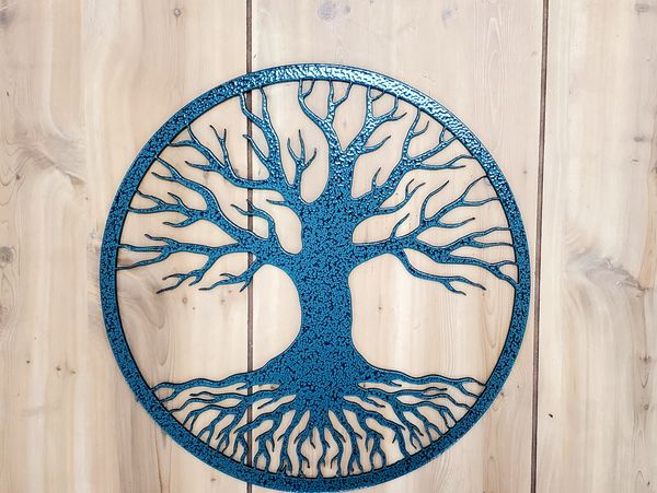 Custom metal wall decor: tree of life with a green powder-coat finish