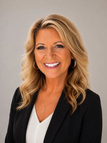 Smiling woman with blonde hair in professional attire.