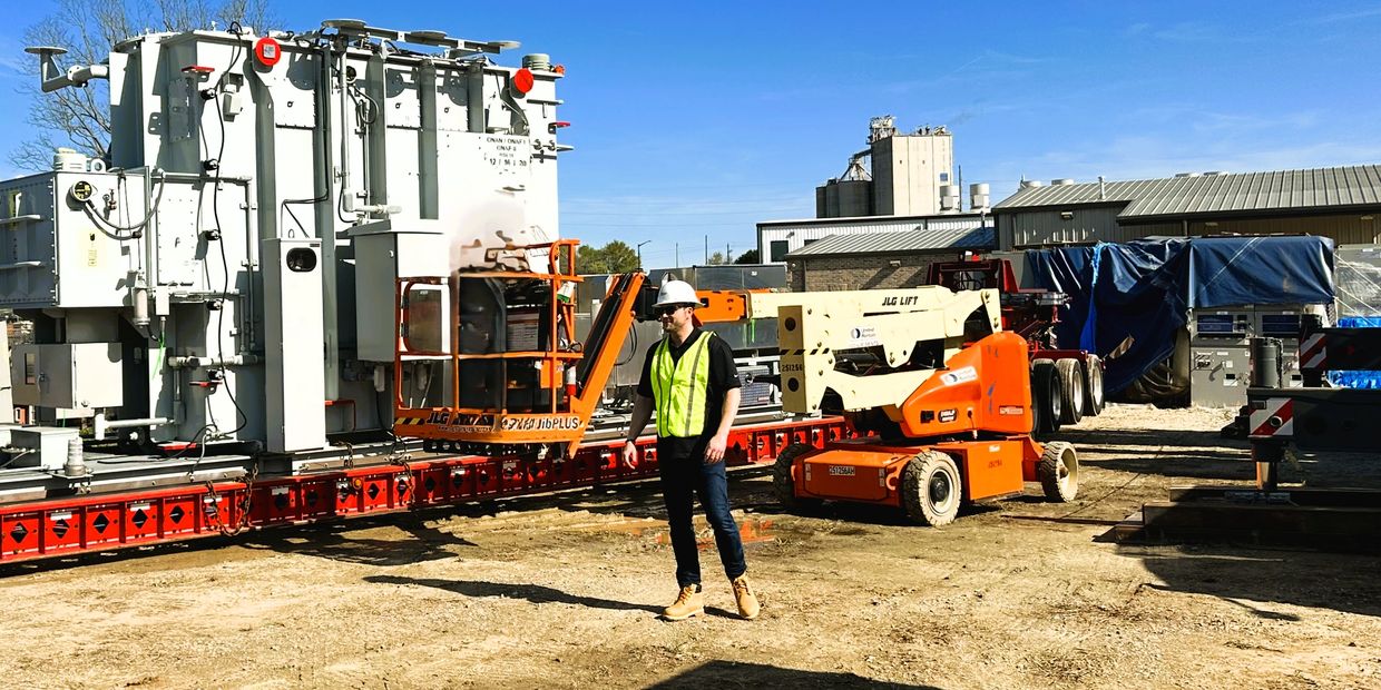 Jason Dutcher at Google transformer site handling lift and prep work prior to shipping out