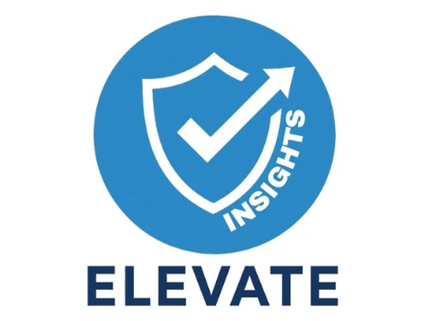 Logo with a shield, checkmark, upward arrow, and the words 'INSIGHTS ELEVATE'.