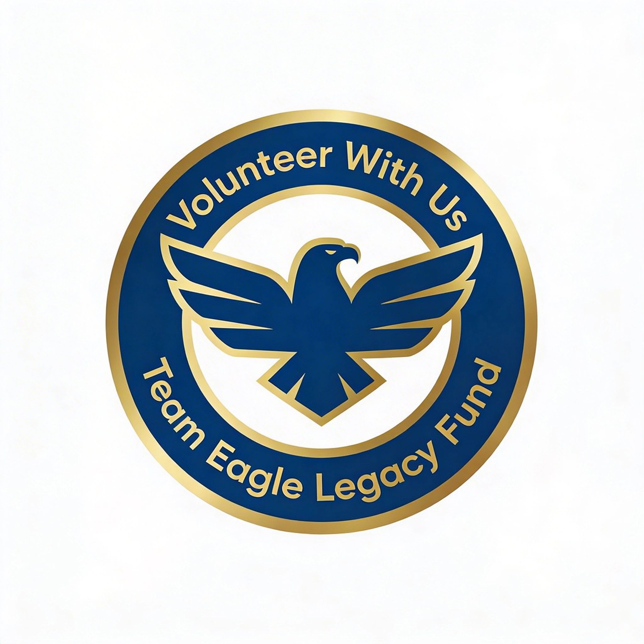 Blue and gold logo with an eagle and volunteer message.