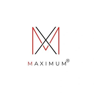 Minimalist logo with the word 'MAXIMUM' and stylized overlapping letters.