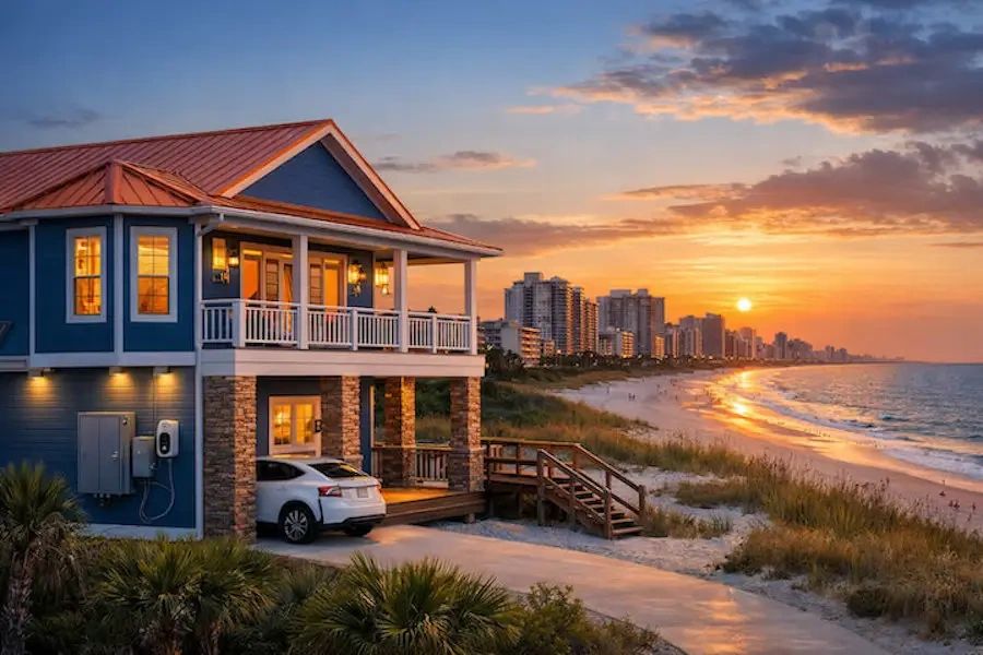 Coastal home in North Myrtle Beach SC with professional electrical upgrades and outdoor lighting
