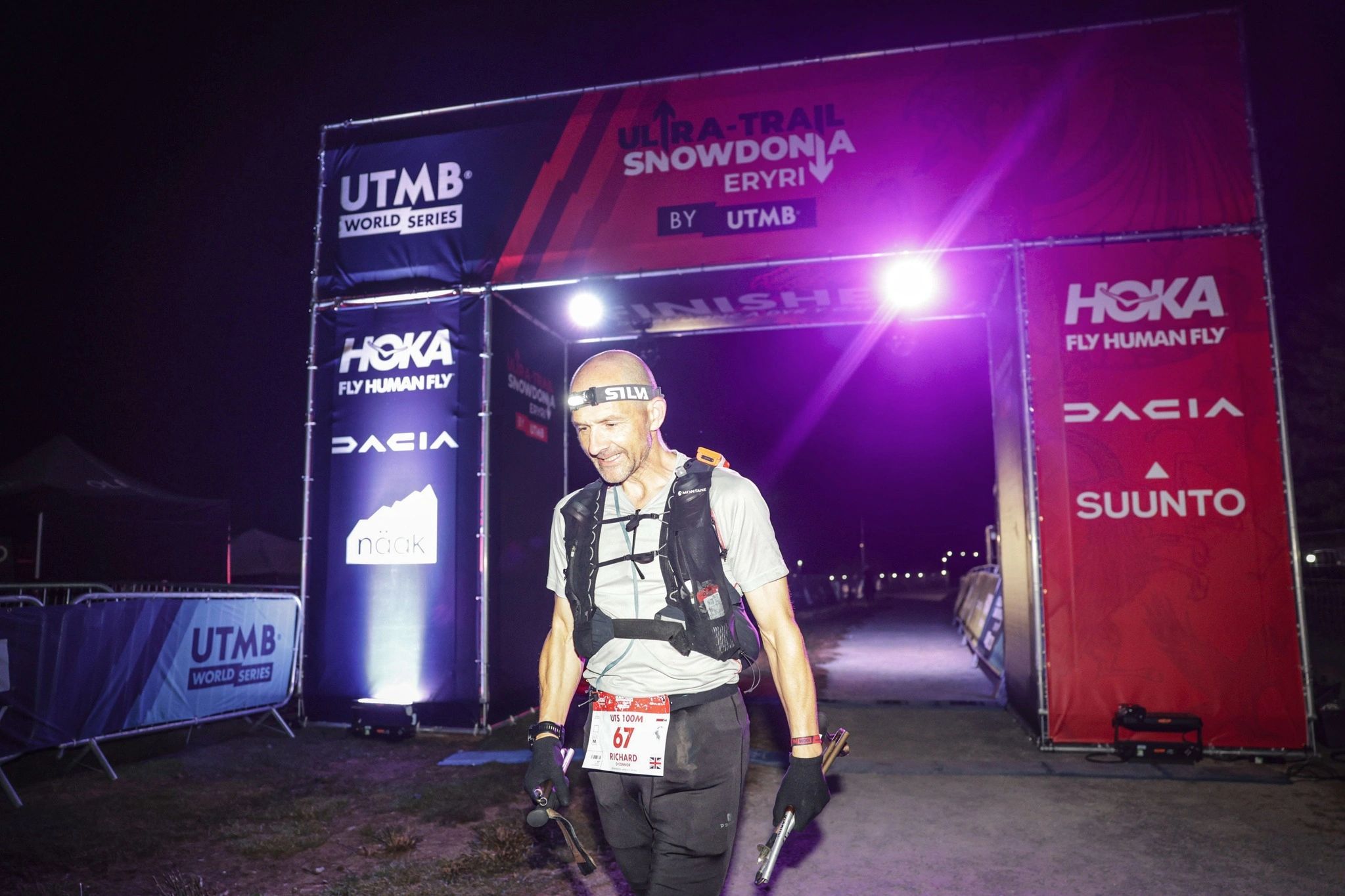 Richard finishing Ultra Trail Snowdonia 100 mile race May 2025