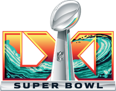 Super Bowl LVI logo with Vince Lombardi Trophy and ocean wave design.