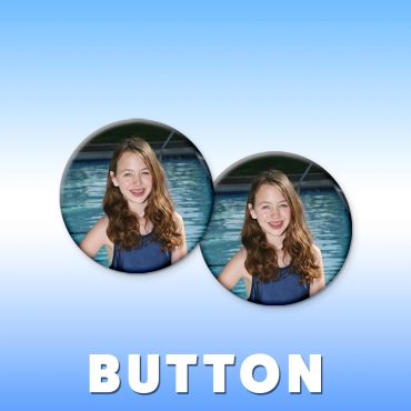 Two identical buttons featuring a smiling girl by a pool.