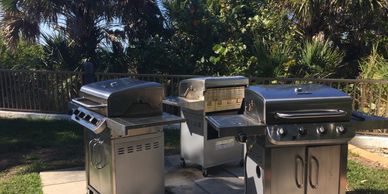 Outdoor grilling next to pool