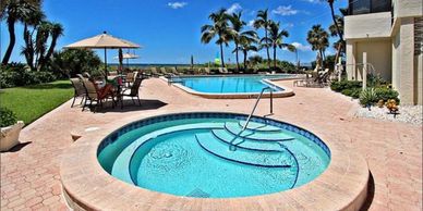 Pool and hot tub overlooking Gulf of Mexico