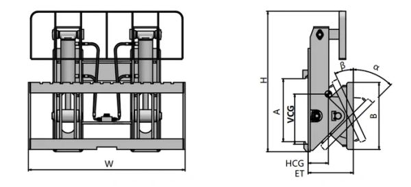 Technical drawing of a mechanical component showing front and side views with dimensions.