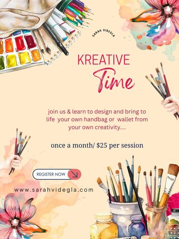 Creative workshop for designing handbags or wallets monthly.