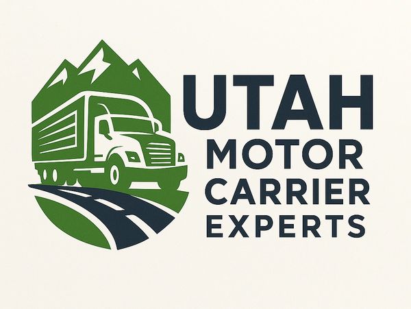 Logo of Utah Motor Carrier Experts with a truck and mountain design.