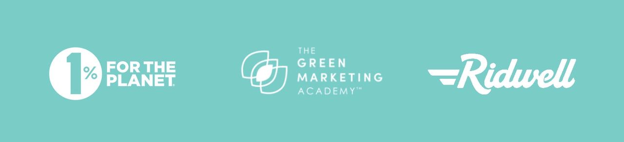 1% for the Planet, The Green Marketing Academy and Ridwell logos
