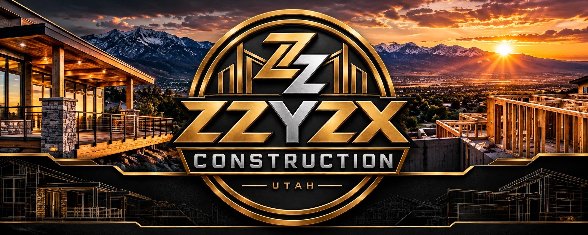 Zzyzx Construction Utah logo with a mountain view of Utah in the background.