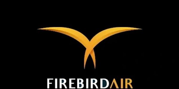 Logo of Firebird Air with stylized bird wings in orange on black background.