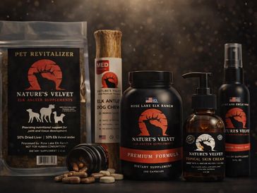 Nature's Velvet elk antler supplement products for pets.