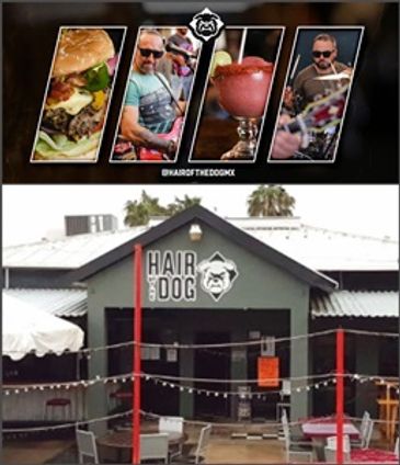 Sign and entrance of Hair of the Dog restaurant.