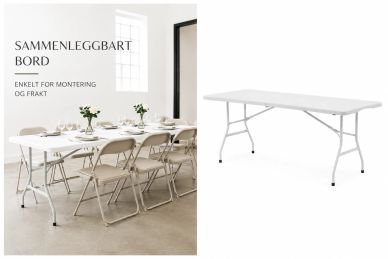 Sammenleggbart bord med stoler i lys, moderne rom.