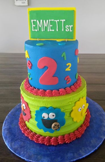 Sesame Street Birthday cake with Big Bird, Cookie Monster, and Elmo