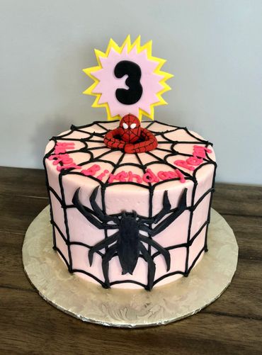Spiderman themed girl birthday cake