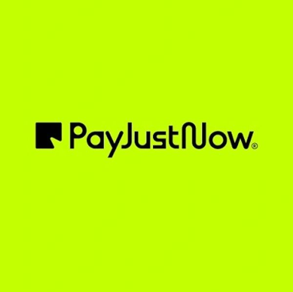 Logo of PayJustNow on a bright green background.