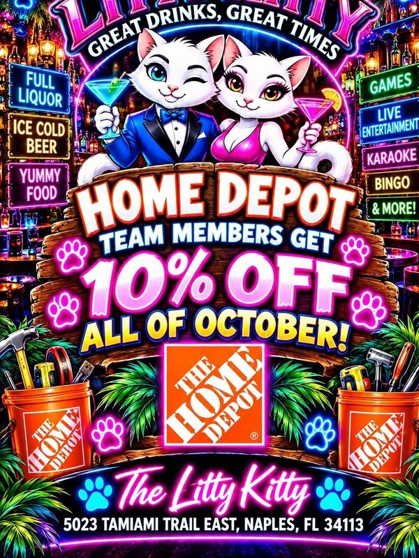 Home Depot team members get 10% off in October at The Litty Kitty.