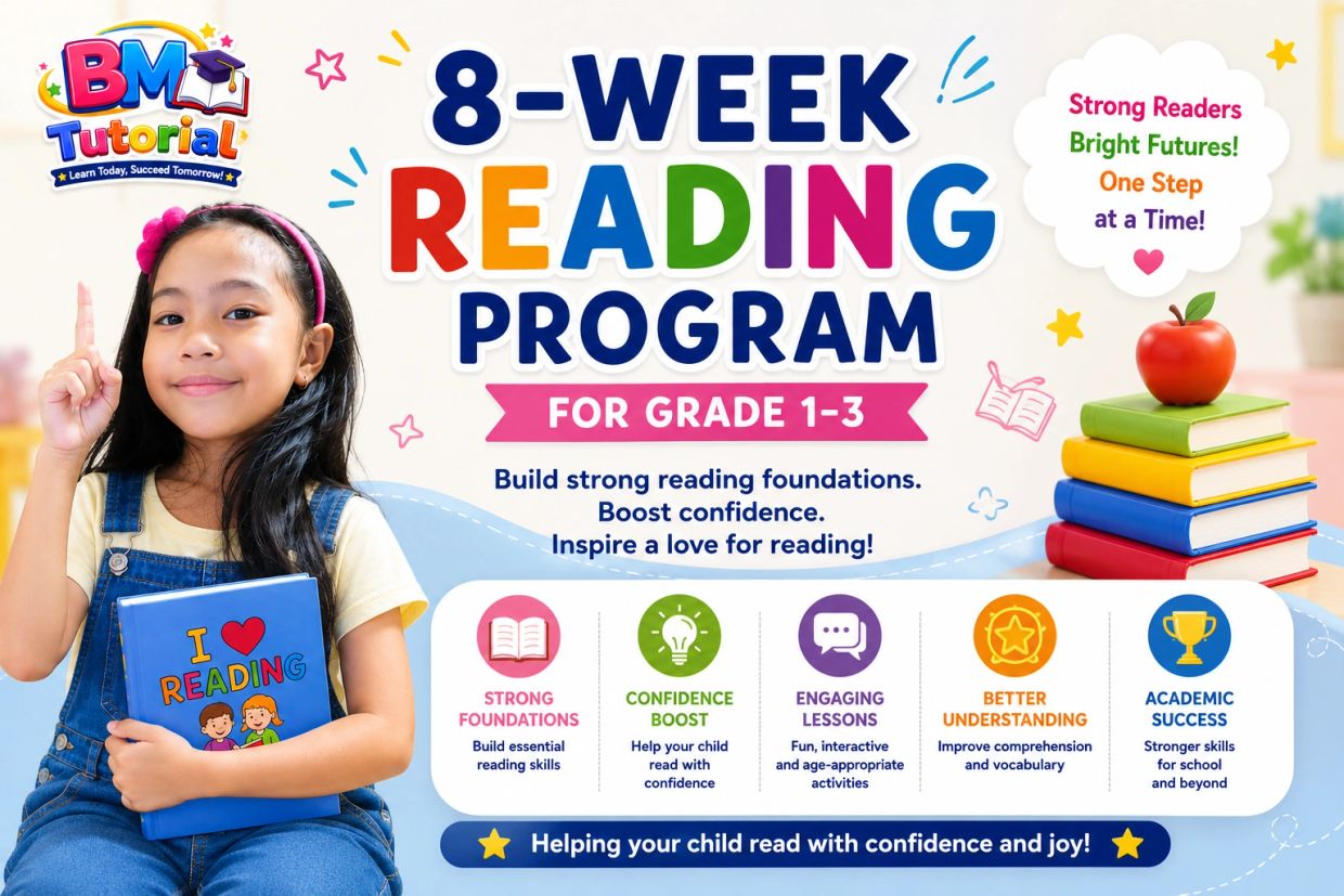Colorful 8-week reading program for grades 1-3 to boost confidence and skills.