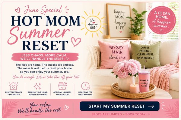 Summer reset offer for moms to relax and enjoy a cleaner home.
