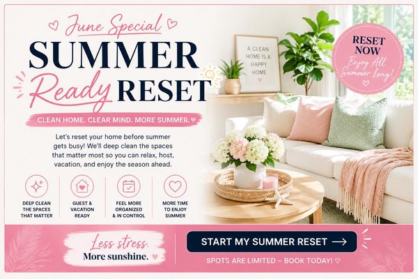 Summer Ready Reset ad promoting home cleaning for a fresh summer.