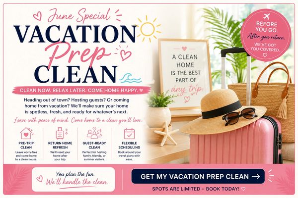 Vacation prep cleaning service for a spotless, fresh home before and after trips.