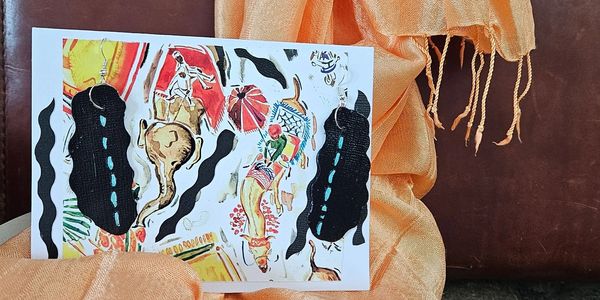 Tracks...made by transportation or animals or people. An eclectic card with weightless earrings. Can