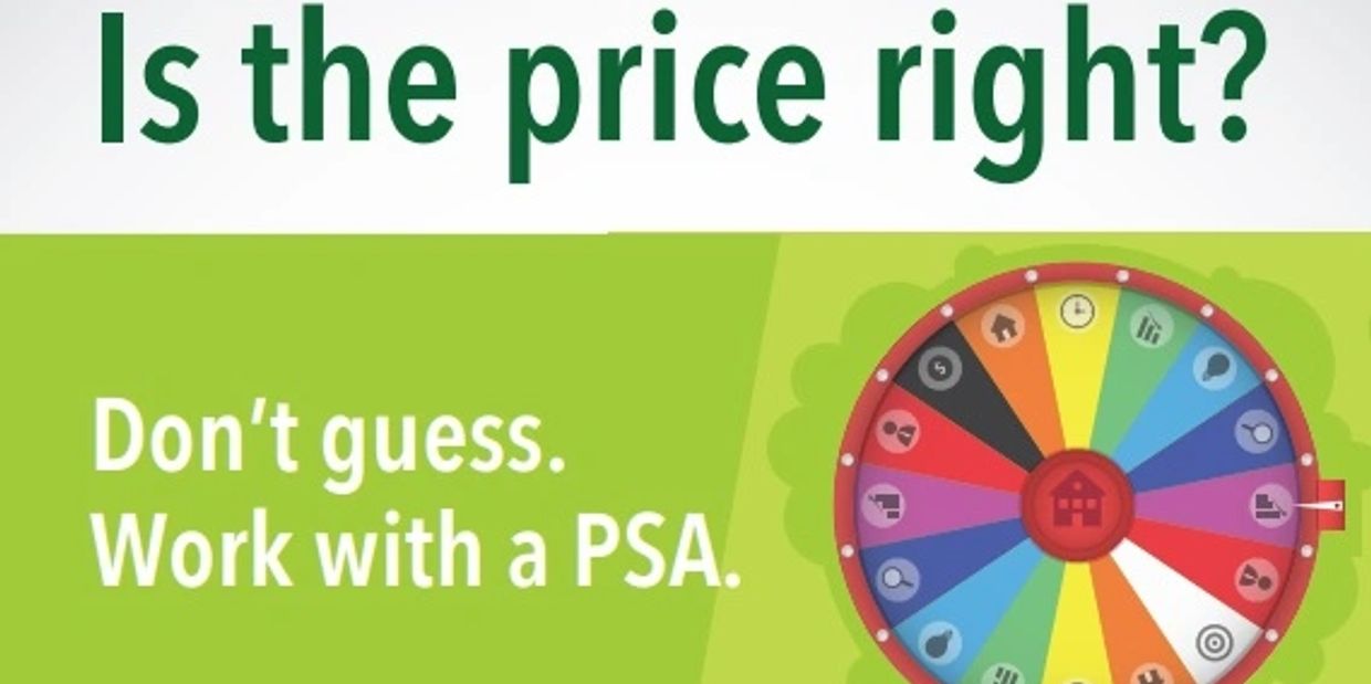 A message advising to work with a PSA instead of guessing prices.