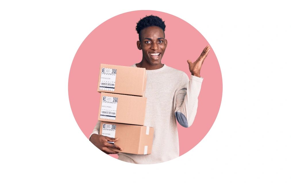 a man holding packages.