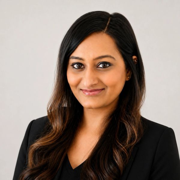 Professional woman with long dark hair smiling.