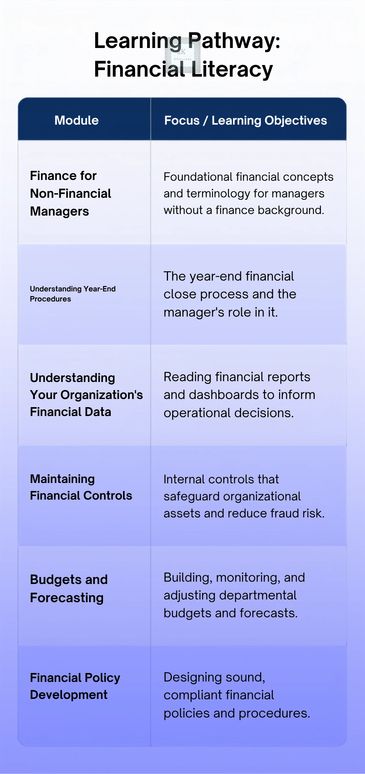 Financial literacy learning pathway for managers.