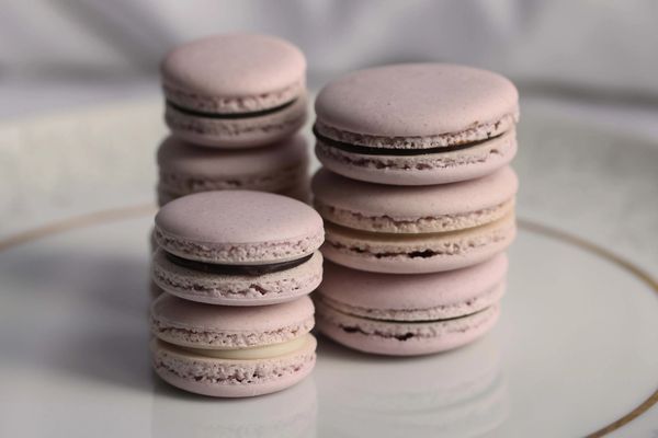 Pink Macarons with Dark Chocolate Filling