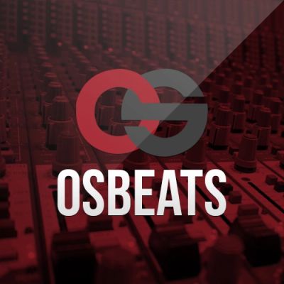 Logo of OSBEATS over a sound mixing console.