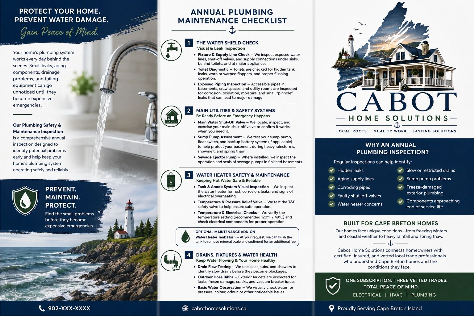 Annual plumbing maintenance checklist and services by Cabot Home Solutions.