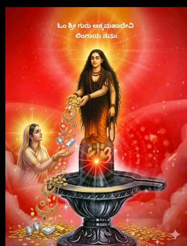 Divine figure blessing with gold coins above a glowing lamp, with a devotee receiving.