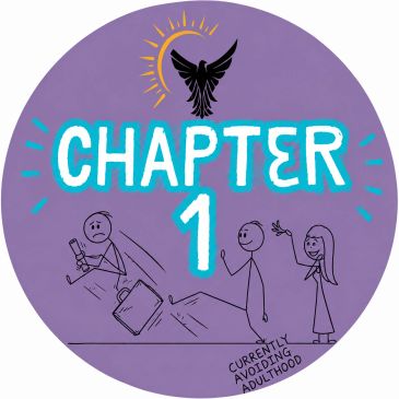 Illustration of Chapter 1 with stick figures and an adulting struggle.