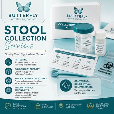 Butterfly mobile diagnostics stool collection kit and instructions.